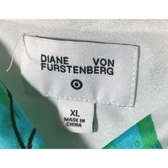 Diane Von Furstenberg Top Women's Size XL White Green Tropical Spaghetti Strap - Picture 5 of 8